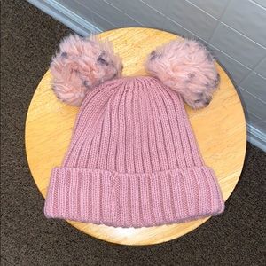 Pink double pom beanie